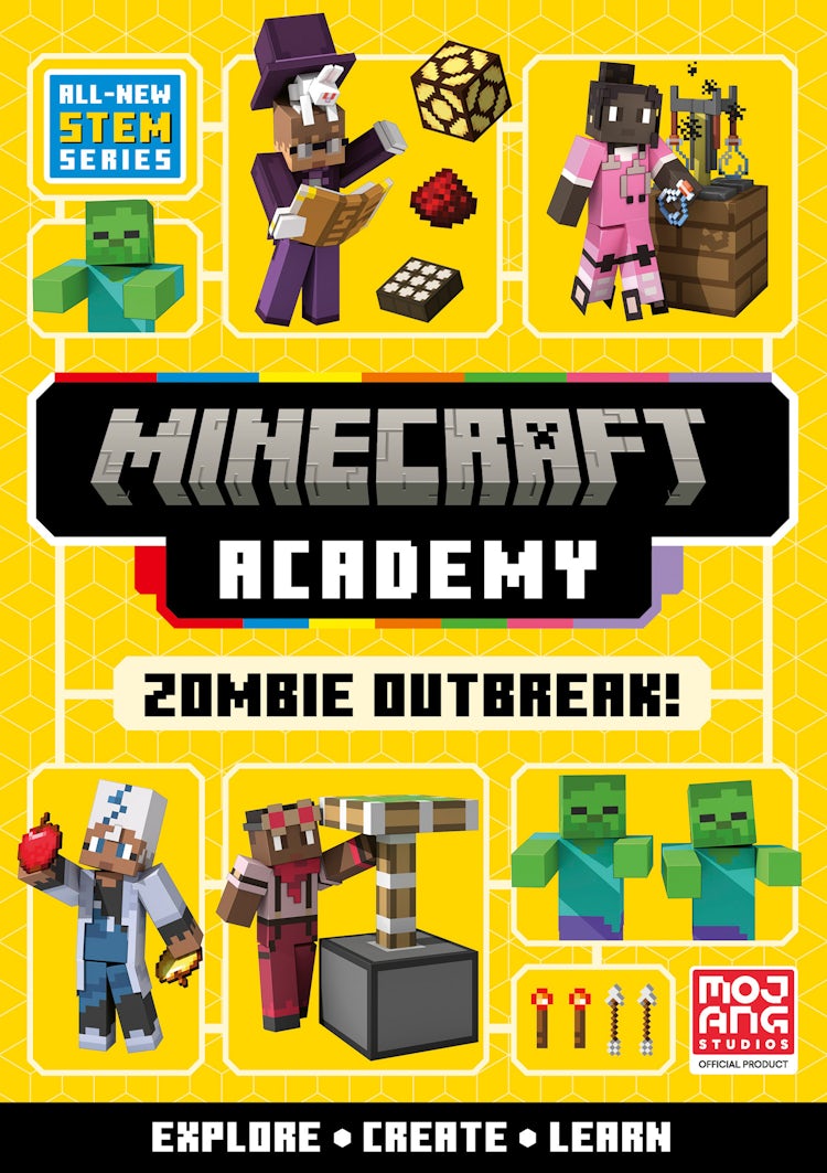 Cover image for Minecraft Academy Zombie Outbreak!: Learn and play! Official illustrated children's Minecraft STEM adventure. The perfect gift for kids aged 6, 7, 8, 9 and 10!, isbn: 9780008733070