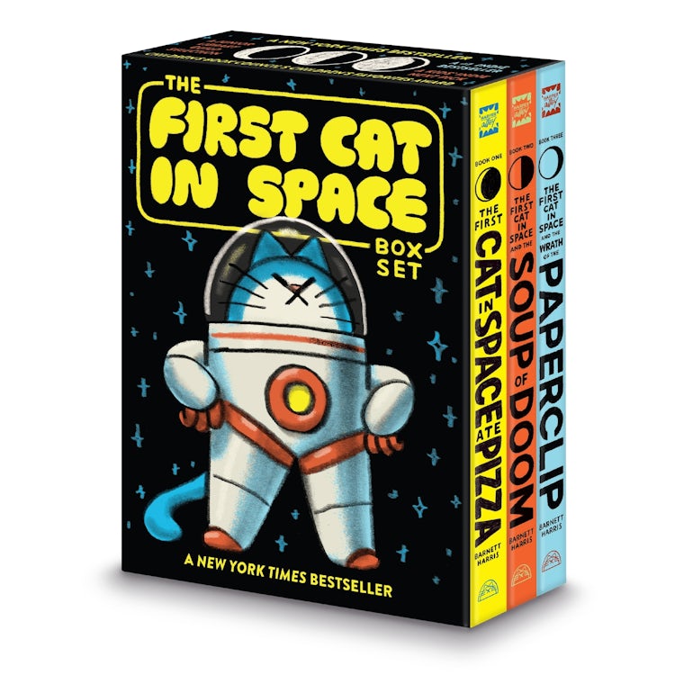 Cover image for The First Cat In Space 3-book Box Set: A Graphic Novel Collection: The First Cat In Space Ate Pizza, The First Cat In Space And The Soup Of Doom, The First Cat In Space And The Wrath Of The Paperclip, isbn: 9780063471146