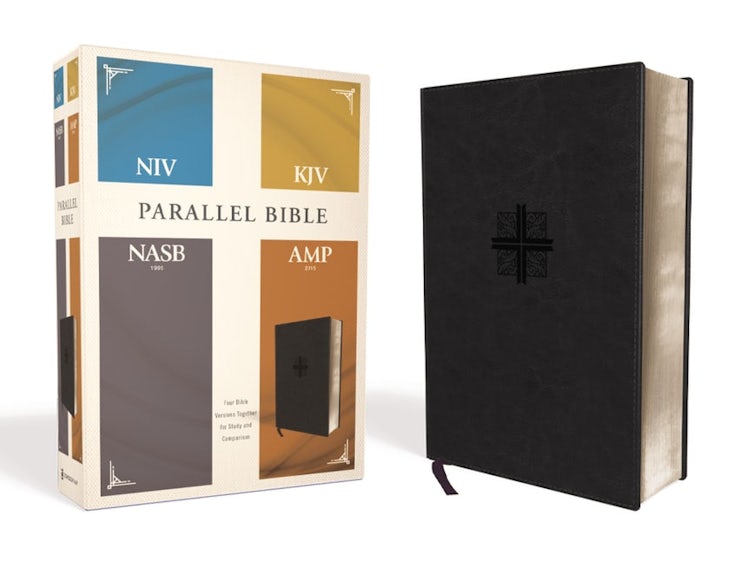 Cover image for NIV, KJV, NASB, Amplified Parallel Bible, Leathersoft: Four Bible Versions Together For Study And Comparison [Black], isbn: 9780310446897