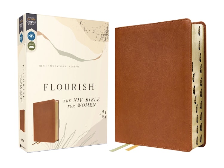 Cover image for Flourish: The NIV Bible for Women, Thumb Indexed, Comfort Print [brown], isbn: 9780310462491