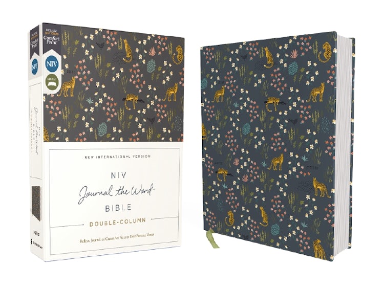 Cover image for NIV, Journal the Word Bible, Double-Column, Cloth over Board, Red Letter, Comfort Print: Reflect, Take Notes, or Create Art Next to Your Favorite Verses [Navy Floral], isbn: 9780310463115
