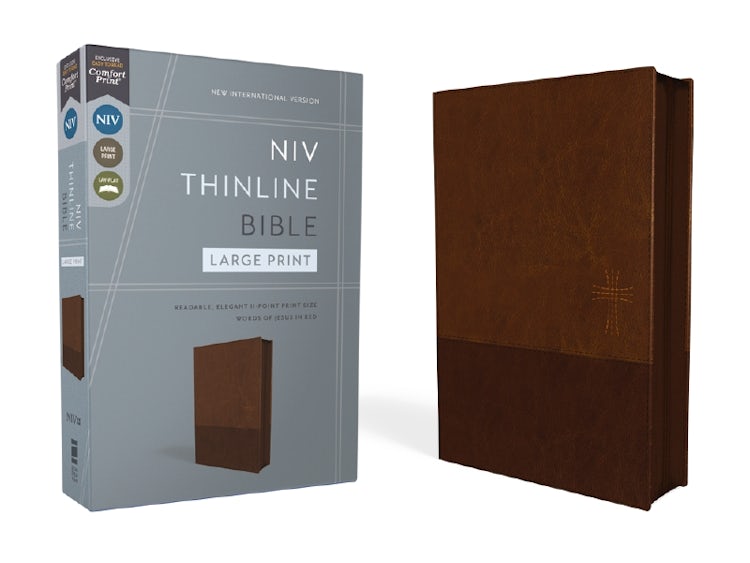 Cover image for NIV, Thinline Bible, Large Print, Zippered, Red Letter, Comfort Print [brown], isbn: 9780310464990