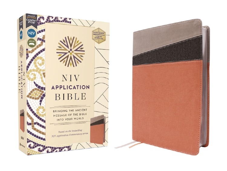 Cover image for NIV Application Bible, Coral/Gray, Red Letter, Comfort Print: Bringing the Ancient Message of the Bible into Your World, isbn: 9780310465171
