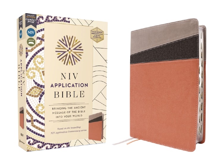 Cover image for NIV Application Bible, Coral/Gray, Red Letter, Thumb Indexed, Comfort Print: Bringing the Ancient Message of the Bible into Your World, isbn: 9780310465188