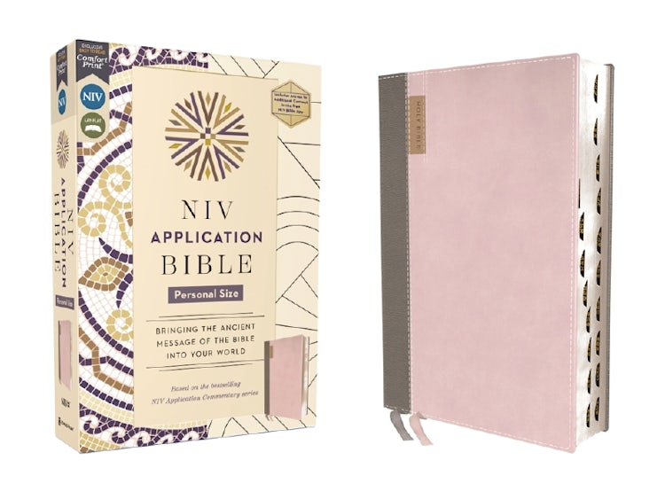 Cover image for NIV Application Bible, Personal Size, Pink/Gray, Red Letter, Thumb Indexed, Comfort Print, isbn: 9780310465270