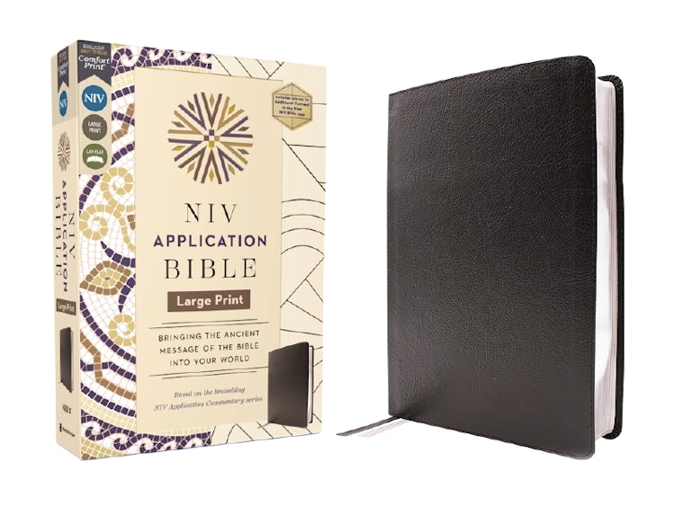 Cover image for NIV Application Bible, Large Print, Black, Red Letter,  Bringing the Ancient Message of the Bible into Your World, isbn: 9780310465287