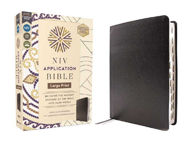 Cover image for NIV Application Bible, Large Print, Black, Red Letter: Bringing the Ancient Message of the Bible into Your World, isbn: 9780310465294