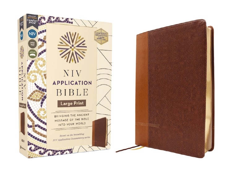 Cover image for NIV Application Bible, Large Print, Brown, Red Letter, Comfort Print: Bringing the Ancient Message of the Bible into Your World, isbn: 9780310465300