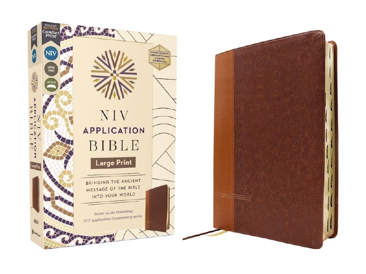 Cover image for NIV Application Bible, Large Print, Brown, Red Letter, Thumb Indexed: Bringing the Ancient Message of the Bible into Your World, isbn: 9780310465317