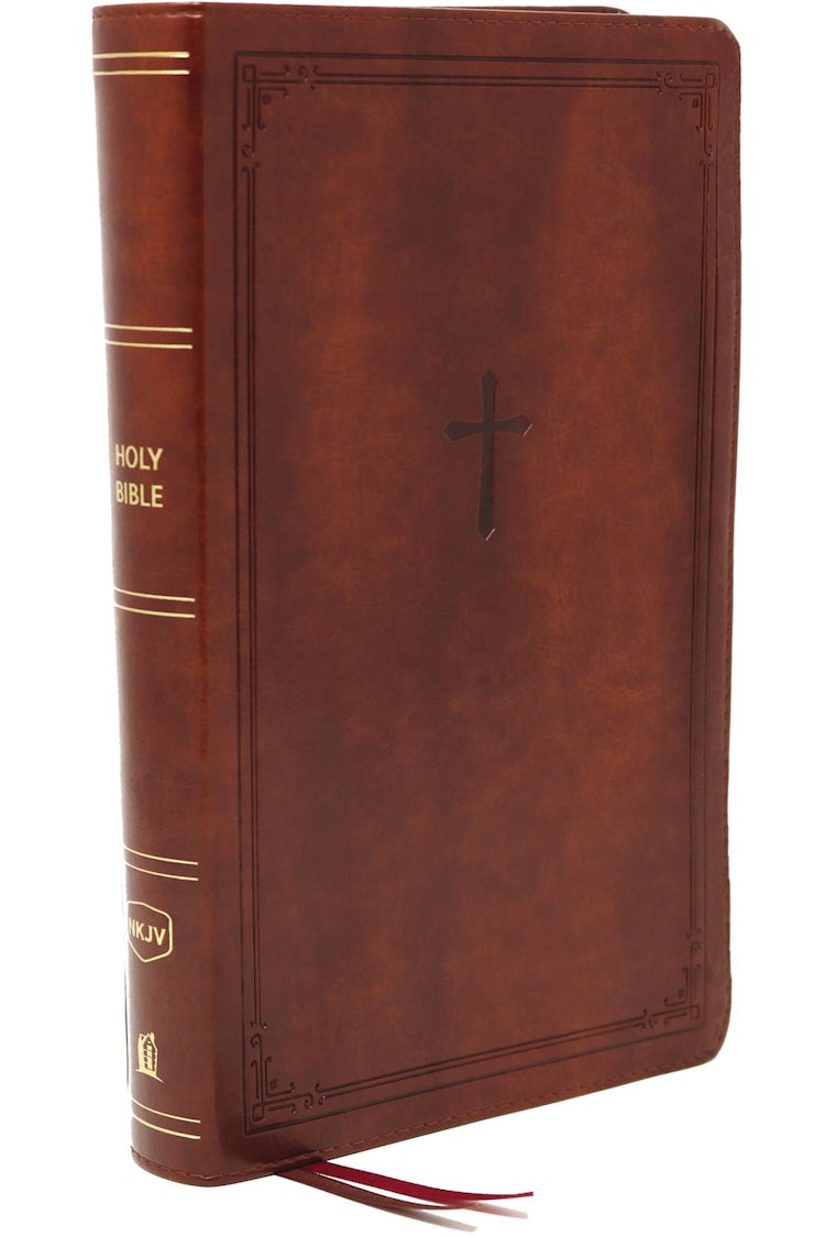 Cover image for NKJV End-of-verse Reference Bible, Personal Size Large Print, Red Letter Edition, Comfort Print: Holy Bible [Brown], isbn: 9780785233596