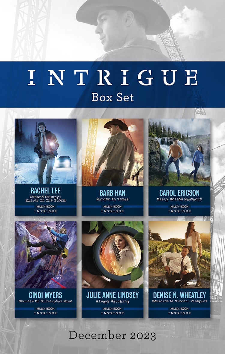 Cover image for Intrigue Box Set Dec 2023/Conard County: Killer In The Storm/Murder In Texas/Misty Hollow Massacre/Secrets Of Silverpeak Mine/Always Watching/Homicide At Vincent Vineyard, isbn: 9781038901996