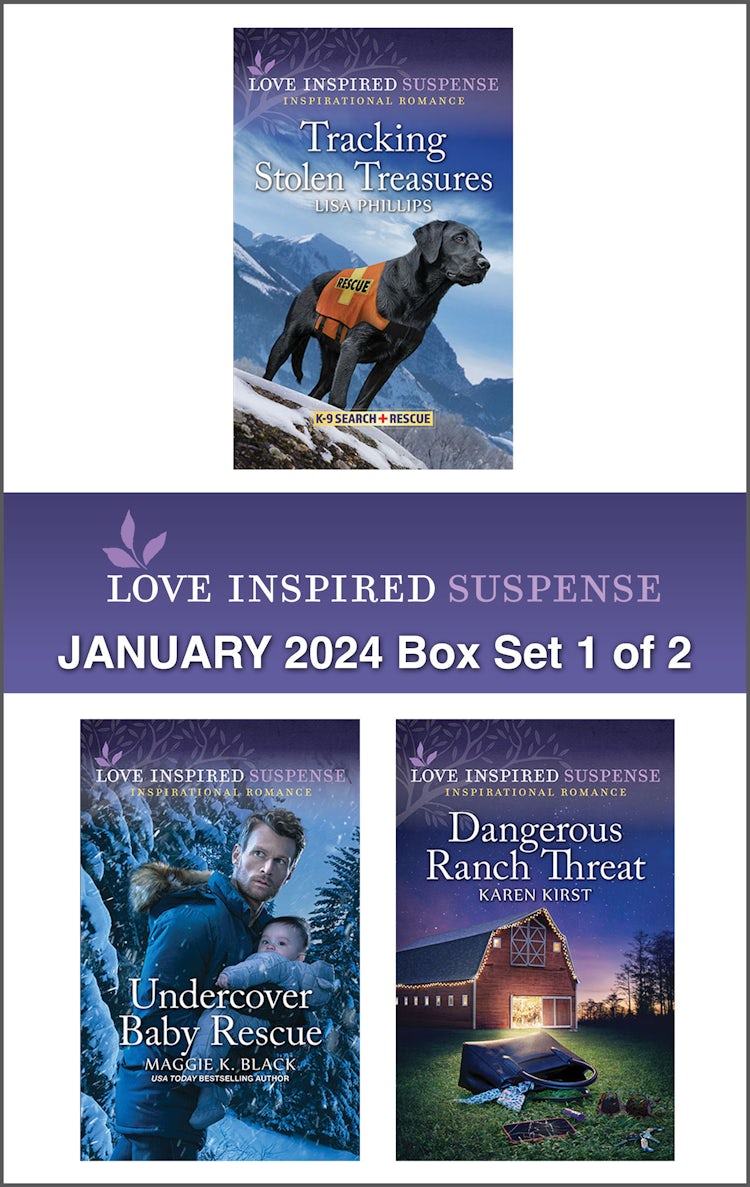 Cover image for Love Inspired Suspense January 2024 Box Set - 1 of 2/Tracking Stolen Treasures/Undercover Baby Rescue/Dangerous Ranch Threat, isbn: 9781038903327