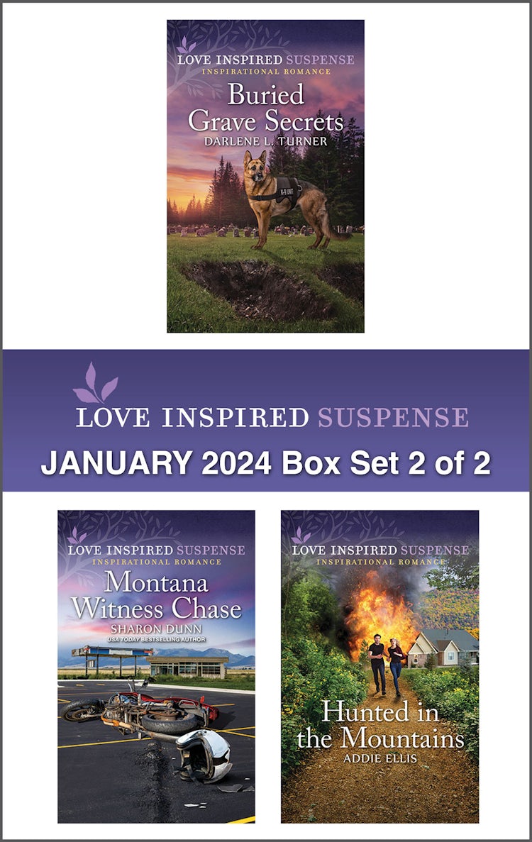 Cover image for Love Inspired Suspense January 2024 Box Set - 2 of 2/Buried Grave Secrets/Montana Witness Chase/Hunted In The Mountains, isbn: 9781038903334