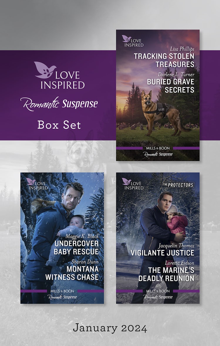 Cover image for Love Inspired Suspense Box Set Jan 2024/Tracking Stolen Treasures/Buried Grave Secrets/Undercover Baby Rescue/Montana Witness Chase/Vigilante Justice/The Marine's Deadly Reunion, isbn: 9781038904799