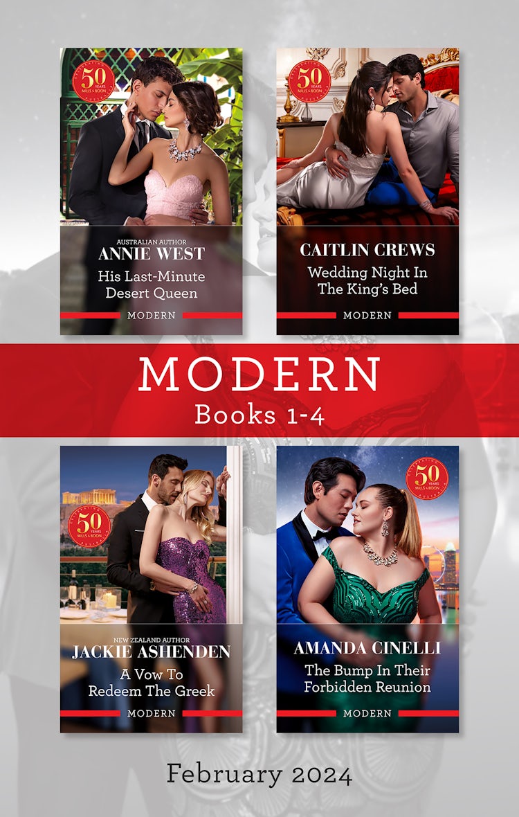 Cover image for Modern Box Set 1-4 Feb 2024/His Last-Minute Desert Queen/Wedding Night In The King's Bed/A Vow To Redeem The Greek/The Bump In Their Forbidden Reunion, isbn: 9781038905109