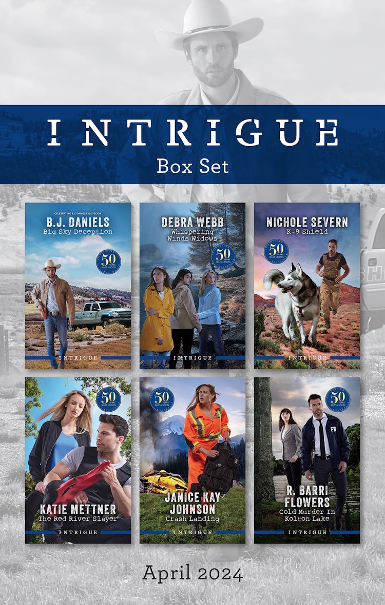 Cover image for Intrigue Box Set April 2024/Big Sky Deception/Whispering Winds Widows/K-9 Shield/The Red River Slayer/Crash Landing/Cold Murder In Kolton Lake, isbn: 9781038910004