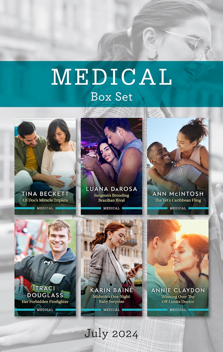 Cover image for Medical Box Set July 2024/ER Doc's Miracle Triplets/Surgeon's Brooding Brazilian Rival/The Vet's Caribbean Fling/Her Forbidden Firefighter/Midwife's One-Night Baby Surprise/Winning Over The Off-Limits, isbn: 9781038919380