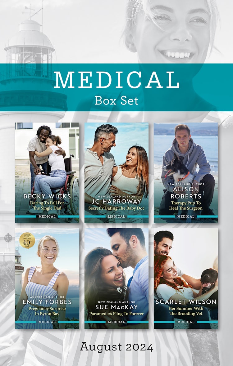 Cover image for Medical Box Set August 2024/Daring To Fall For The Single Dad/Secretly Dating The Baby Doc/Therapy Pup To Heal The Surgeon/Pregnancy Surprise In Byron Bay/Paramedic's Fling To Forever/Her Summer With, isbn: 9781038923011