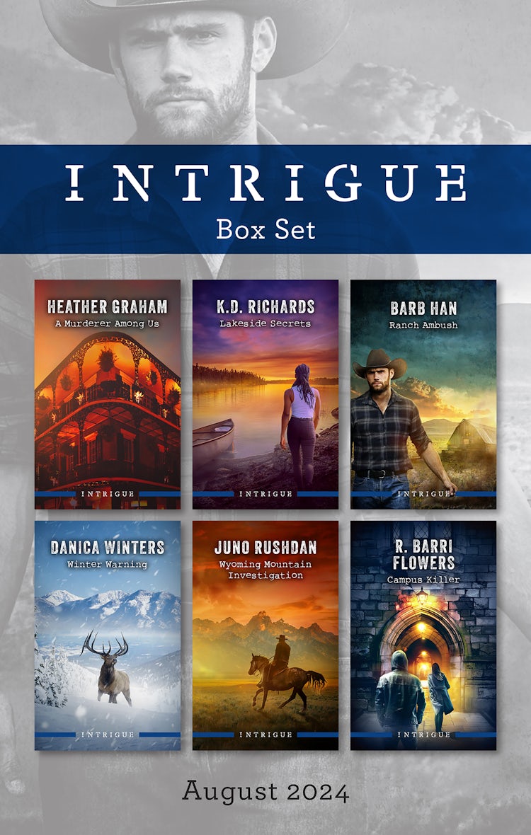 Cover image for Intrigue Box Set August 2024/A Murderer Among Us/Lakeside Secrets/Ranch Ambush/Winter Warning/Wyoming Mountain Investigation/Campus Killer, isbn: 9781038923080