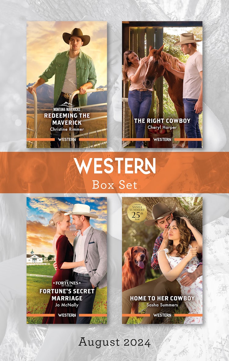 Cover image for Western Box Set August 2024/Redeeming The Maverick/The Right Cowboy/Fortune's Secret Marriage/Home To Her Cowboy, isbn: 9781038923271