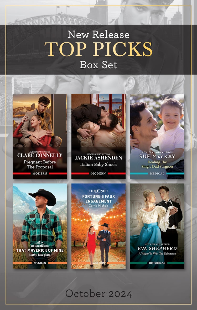 Cover image for Top Picks New Release Box Set Oct 2024/Pregnant Before The Proposal/Italian Baby Shock/Healing The Single Dad Surgeon/That Maverick Of Mine/Fortune's Faux Engagement/A Wager To Win The Debutante, isbn: 9781038938640