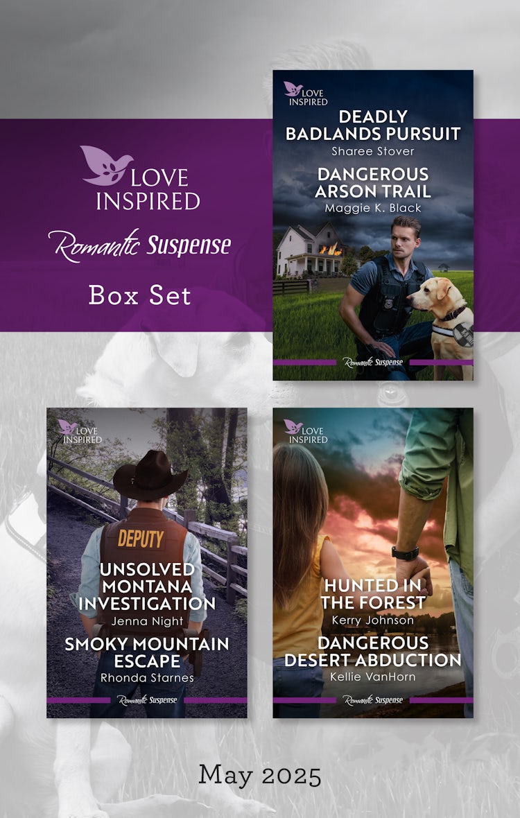 Cover image for Love Inspired Suspense Box Set May 2025/Deadly Badlands Pursuit/Dangerous Arson Trail/Unsolved Montana Investigation/Smoky Mountain Escape/Hunted In The Forest/Dangerous Desert Abduction, isbn: 9781038952615