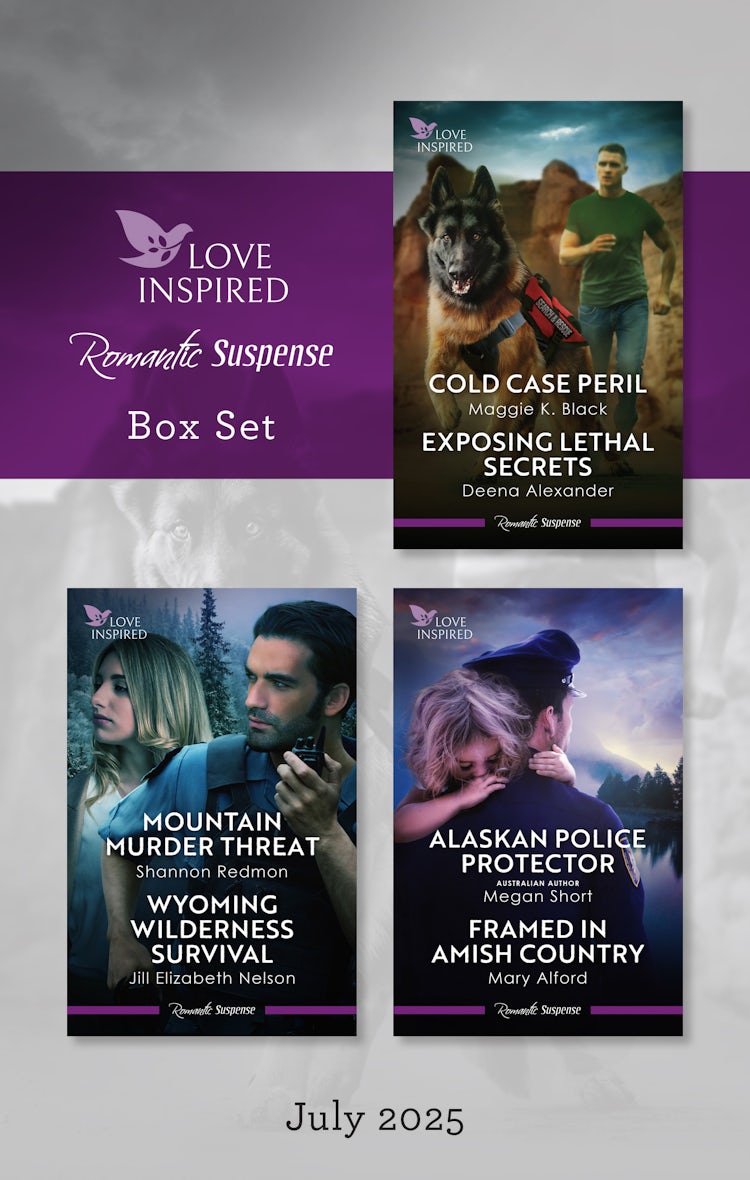 Cover image for Love Inspired Suspense Box Set July 2025/Cold Case Peril/Exposing Lethal Secrets/Mountain Murder Threat/Wyoming Wilderness Survival/Alaskan Police Protector/Framed In Amish Country, isbn: 9781038958402