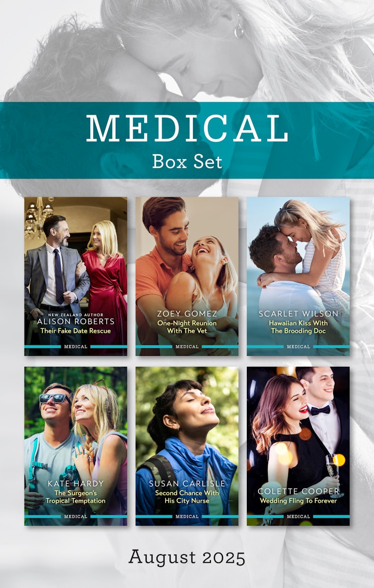 Cover image for Medical Box Set August 2025/Their Fake Date Rescue/One-Night Reunion With The Vet/Hawaiian Kiss With The Brooding Doc/The Surgeon's Tropical Temptation/Second Chance With His City Nurse/Wedding Fling, isbn: 9781038958624