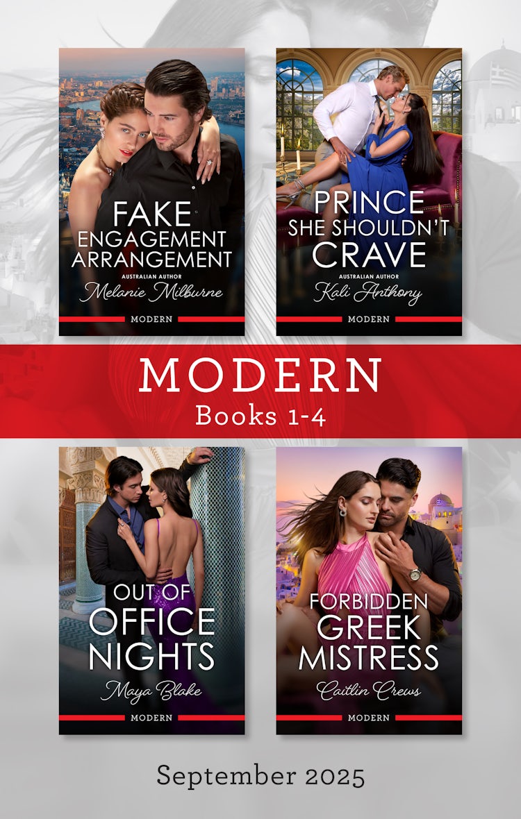 Cover image for Modern Box Set 1-4 September 2025/Fake Engagement Arrangement/Prince She Shouldn't Crave/Out of Office Nights/Forbidden Greek Mistress, isbn: 9781038962171