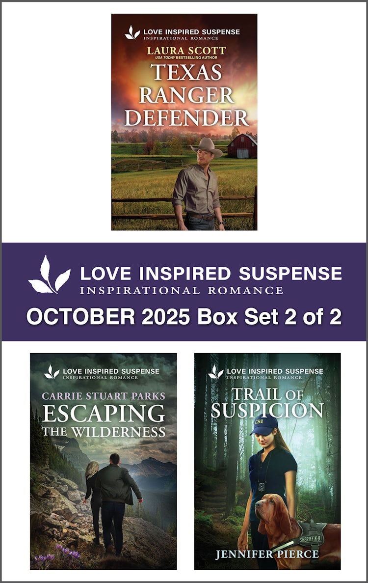 Cover image for Love Inspired Suspense October 2025 - Box Set 2 of 2/Texas Ranger Defender/Escaping The Wilderness/Trail Of Suspicion, isbn: 9781038964427