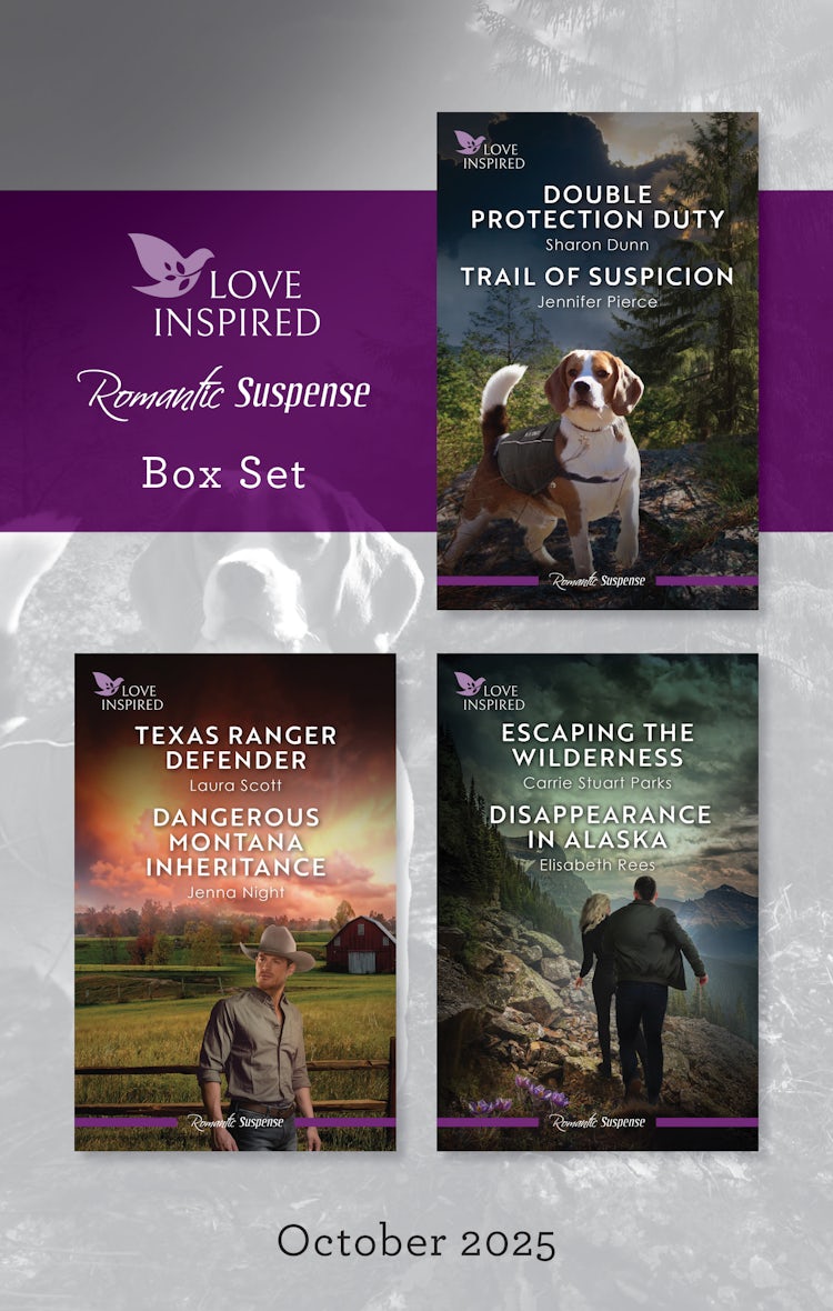 Cover image for Love Inspired Suspense Box Set October 2025/Double Protection Duty/Trail Of Suspicion/Texas Ranger Defender/Dangerous Montana Inheritance/Escaping The Wilderness/Disappearance In Alaska, isbn: 9781038964786