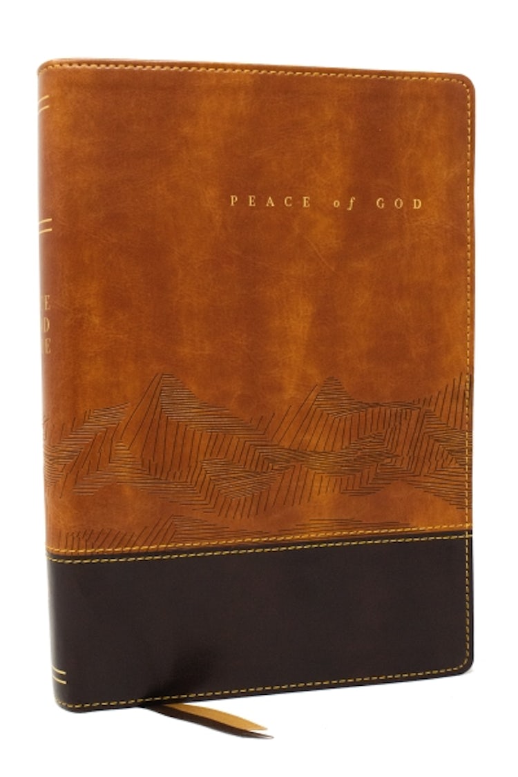 Cover image for Peace of God Bible: Discover And Experience God's Shalom Throughout The Bible (NKJV, Brown, Red Letter, Comfort Print), isbn: 9781400334995