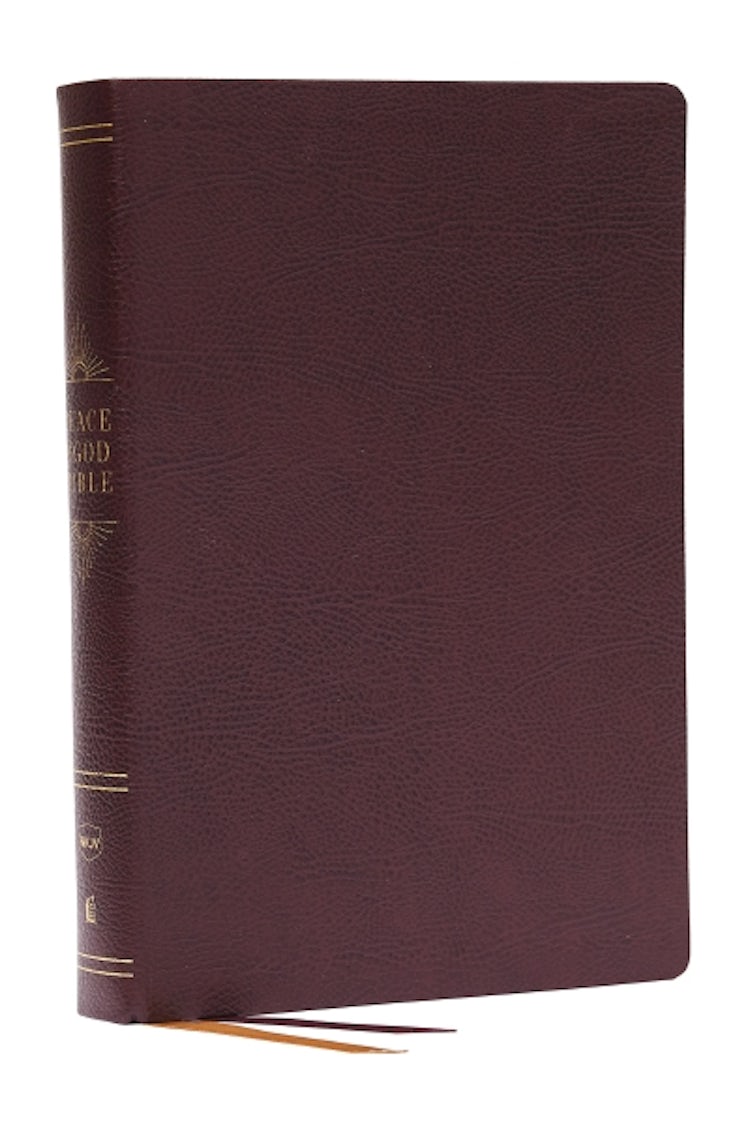 Cover image for Peace of God Bible: Discover and Experience God's Shalom Throughout the Bible (NKJV, Burgundy, Red Letter, Comfort Print), isbn: 9781400335053