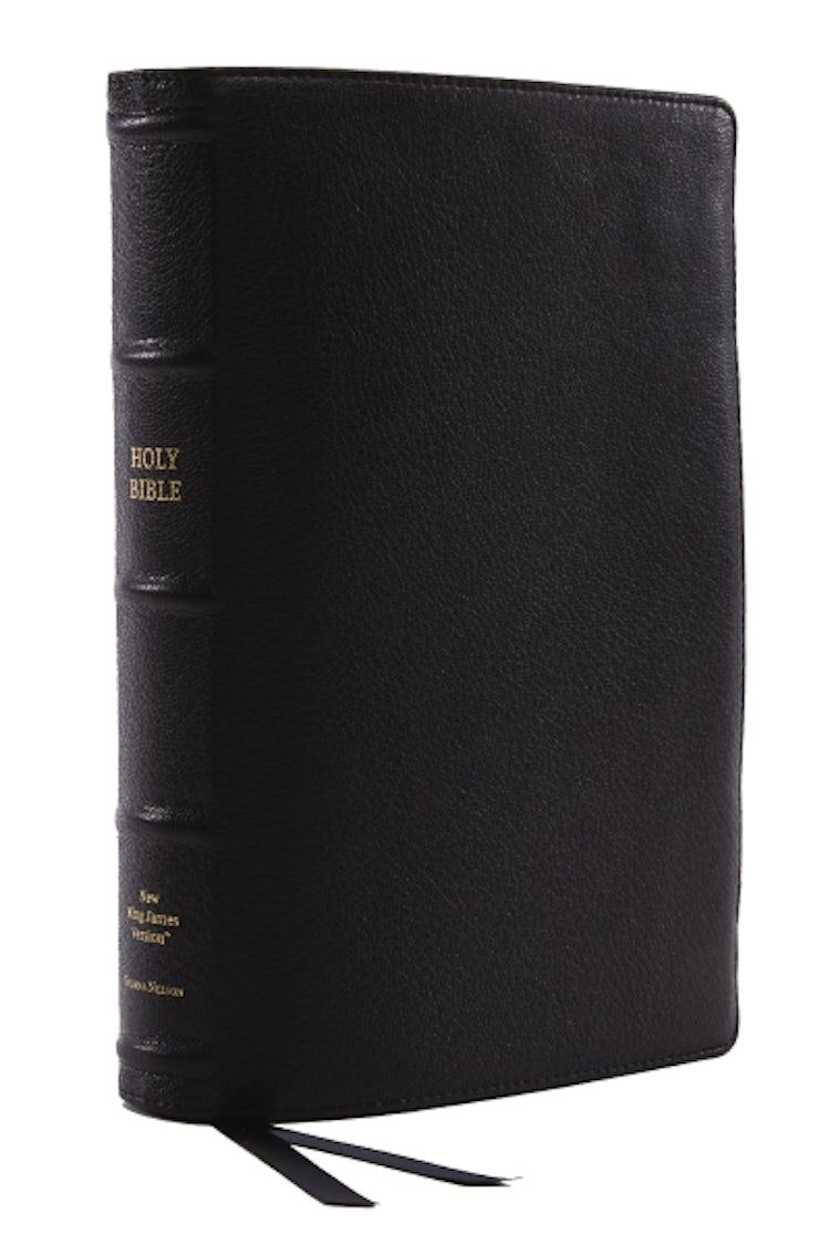 Cover image for NKJV Bible: Single-Column Verse-by-Verse w/ 72,000 Cross-References, Black Goatskin Leather, Premier Collection, Comfort Print: New King James Version, isbn: 9781400349081
