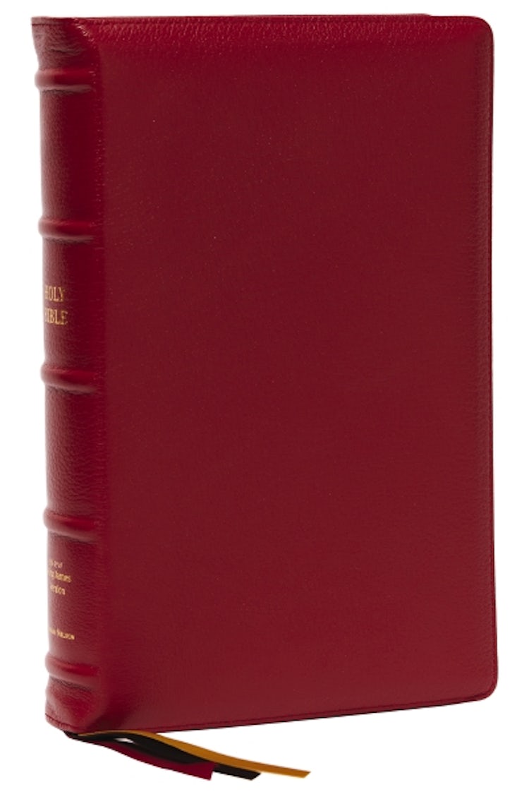 Cover image for NKJV, Thinline Reference Bible, Large Print, Red Premium Goatskin Leather, Premier Collection, Comfort Print, isbn: 9781400350582