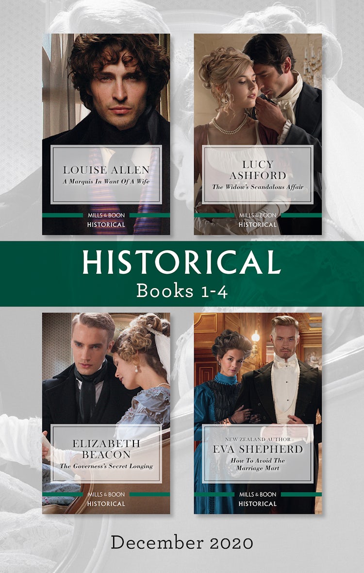 Cover image for Historical Box Set 1-4 Dec 2020/A Marquis in Want of a Wife/The Widow's Scandalous Affair/The Governess's Secret Longing/How to Avoid the Marria, isbn: 9781867222378