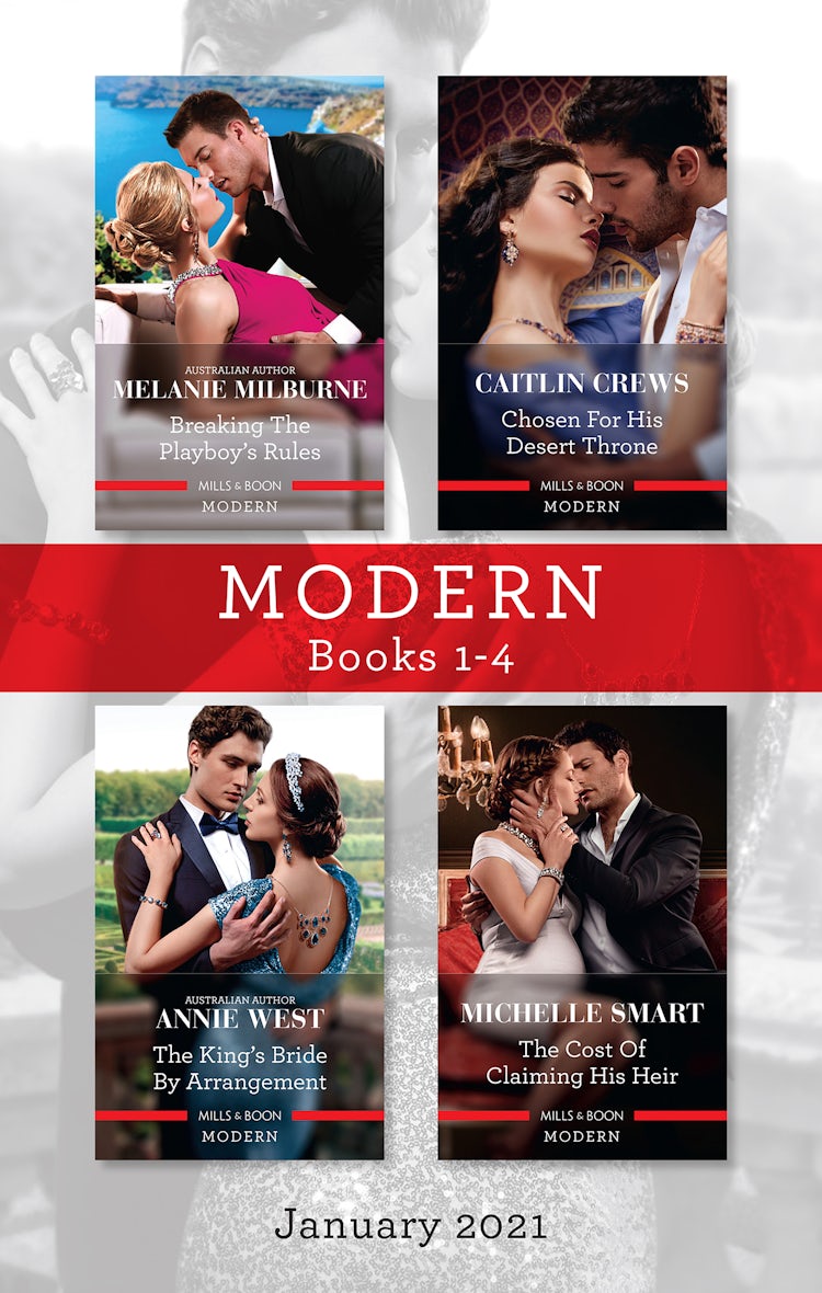 Cover image for Modern Box Set 1-4 Jan 2021/Breaking the Playboy's Rules/Chosen for His Desert Throne/The King's Bride by Arrangement/The Cost of Claiming His H, isbn: 9781867224037