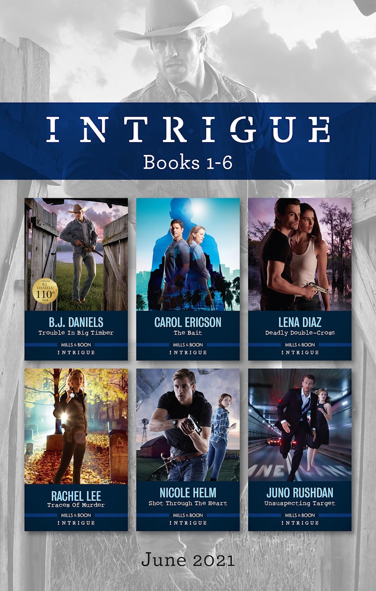 Cover image for Intrigue Box Set June 2021/Trouble in Big Timber/The Bait/Deadly Double-Cross/Conard County: Traces of Murder/Shot Through the Heart/Unsu, isbn: 9781867233145
