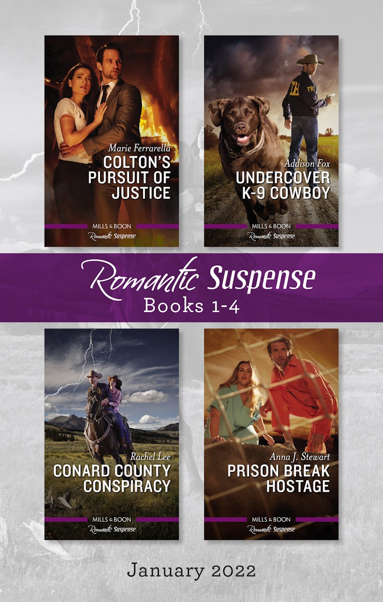 Cover image for Suspense Box Set Jan 2022/Colton's Pursuit of Justice/Undercover K-9 Cowboy/Conard County Conspiracy/Prison Break Hostage, isbn: 9781867246176