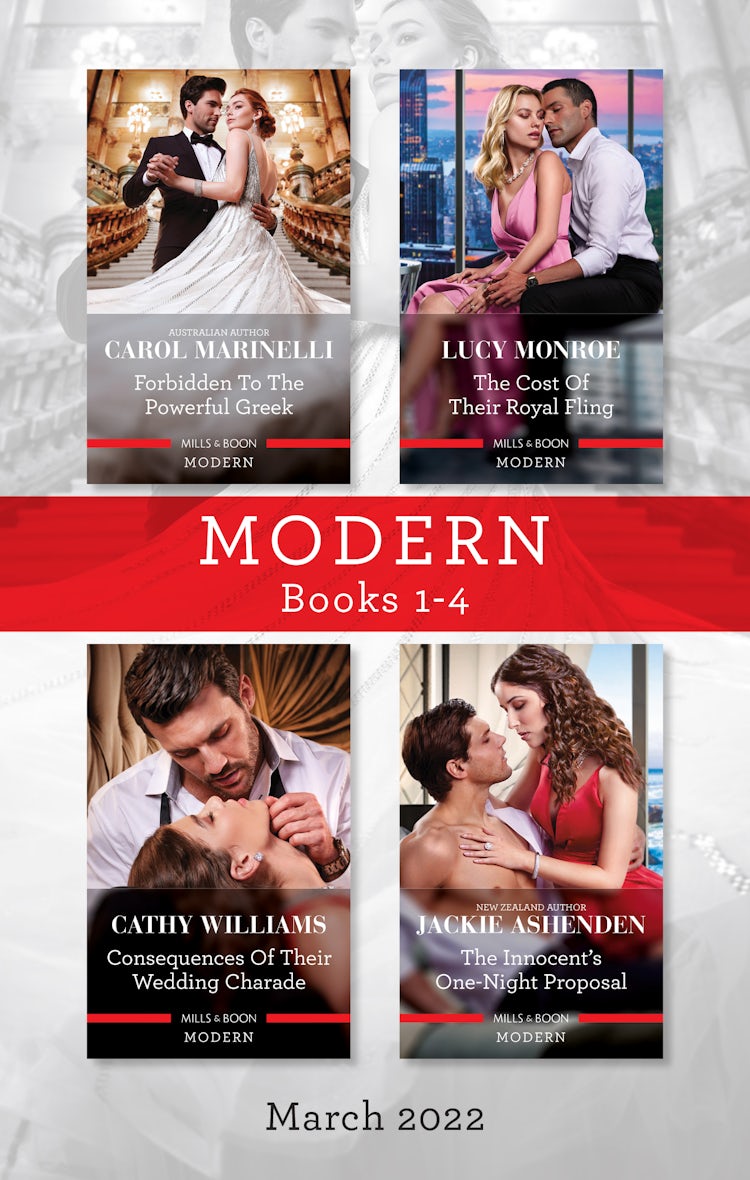 Cover image for Modern Box Set 1-4 Mar 2022/Forbidden to the Powerful Greek/The Cost of Their Royal Fling/Consequences of Their Wedding Charade/The Innocent's O, isbn: 9781867249238
