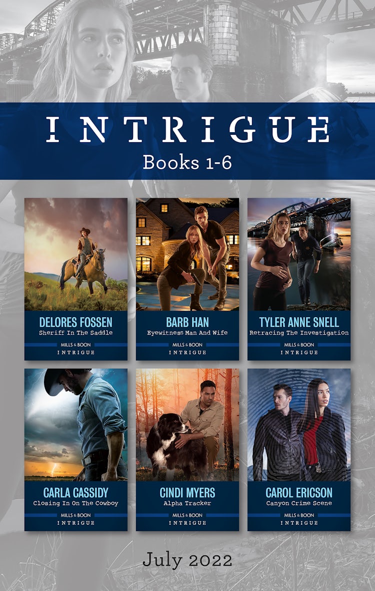 Cover image for Intrigue Box Set July 2022/Sheriff in the Saddle/Eyewitness Man and Wife/Retracing the Investigation/Closing in on the Cowboy/Alpha Tracker/, isbn: 9781867260882