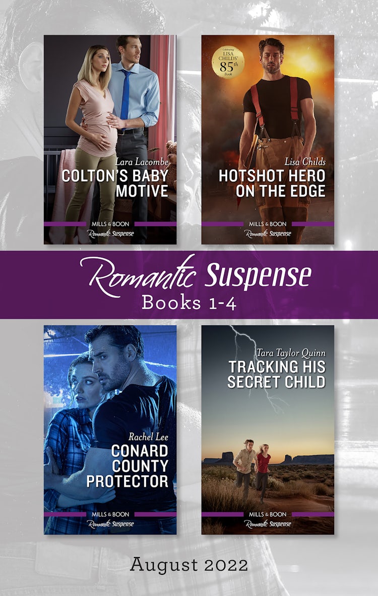Cover image for Suspense Box Set Aug 2022/Colton's Baby Motive/Hotshot Hero on the Edge/Conard County Protector/Tracking His Secret Child, isbn: 9781867263104