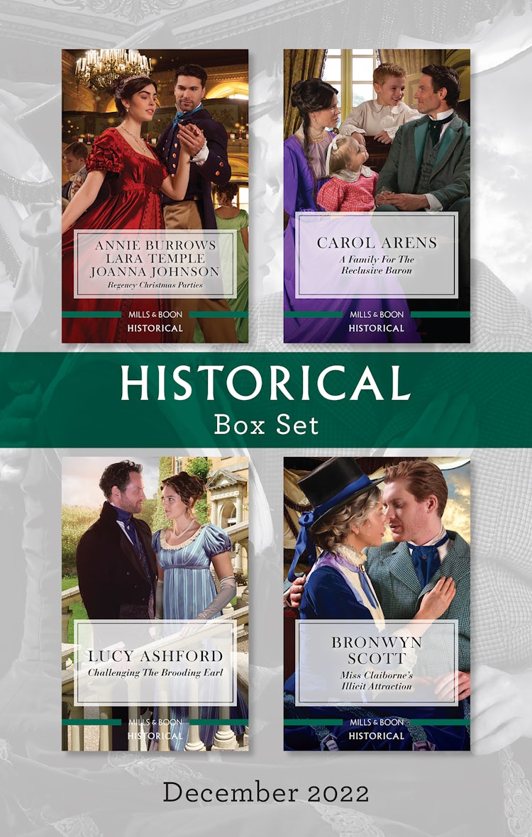 Cover image for Historical Box Set Dec 2022/Invitation to a Wedding/Snowbound with the Earl/A Kiss at the Winter Ball/A Family for the Reclusive Baron/Challenging the Brooding Earl/Miss Claiborne's Illicit Attraction, isbn: 9781867273394