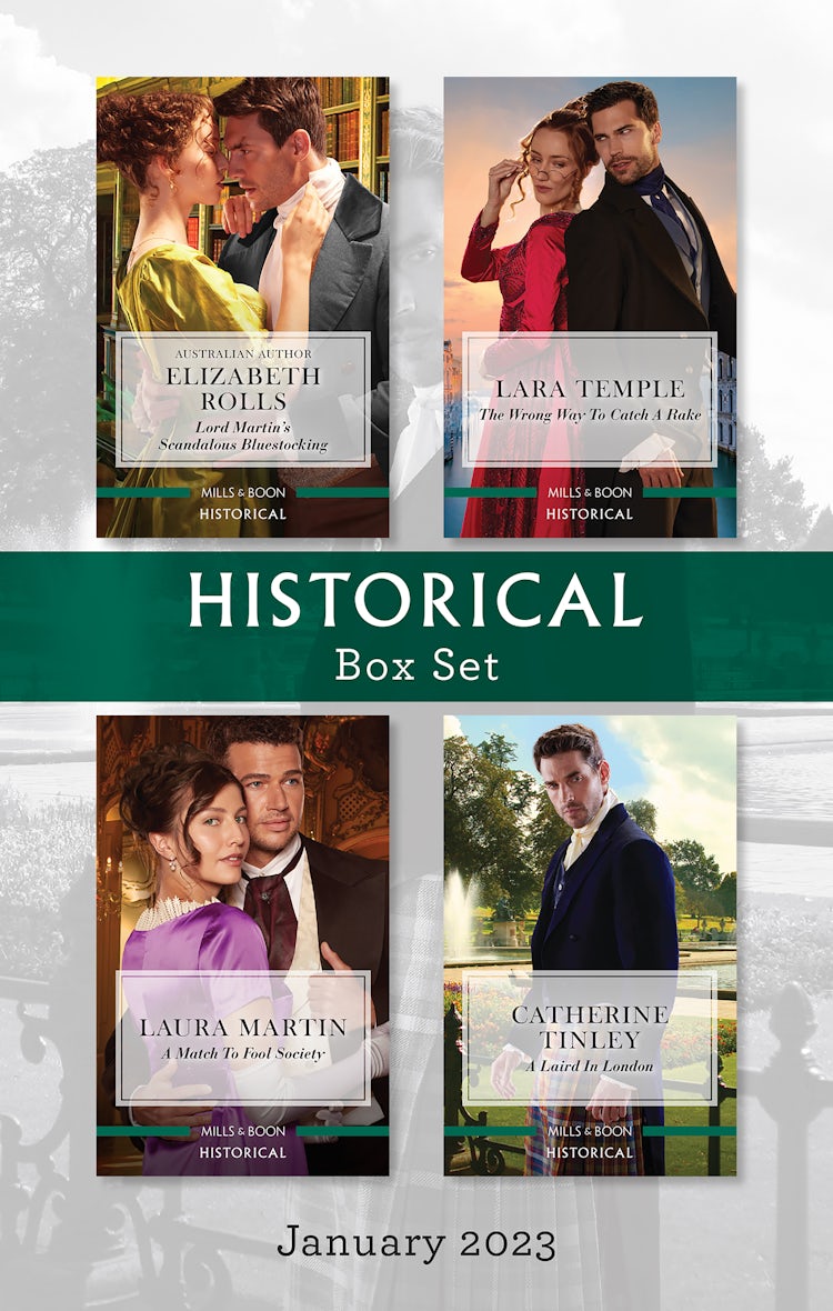 Cover image for Historical Box Set Jan 2023/Lord Martin's Scandalous Bluestocking/The Wrong Way to Catch a Rake/A Match to Fool Society/A Laird in London, isbn: 9781867275770