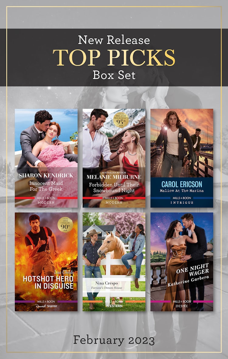 Cover image for Top Picks New Release Box Set Feb 2023/Innocent Maid for the Greek/Forbidden Until Their Snowbound Night/Malice at the Marina/Hotshot Hero in Disguise/Fortune's Dream House/One Night Wager, isbn: 9781867278818