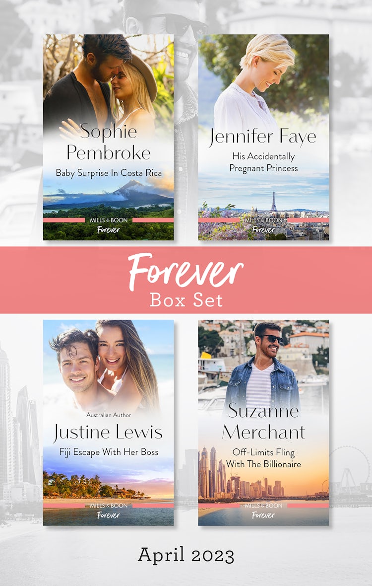 Cover image for Forever Box Set April 2023/Baby Surprise in Costa Rica/His Accidentally Pregnant Princess/Fiji Escape with Her Boss/Off-Limits Fling with the Billionaire, isbn: 9781867279358