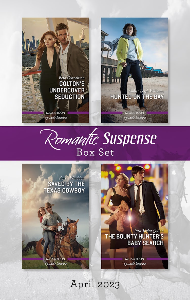 Cover image for Suspense Box Set Apr 2023/Colton's Undercover Seduction/Hunted on the Bay/Saved by the Texas Cowboy/The Bounty Hunter's Baby Search, isbn: 9781867279761