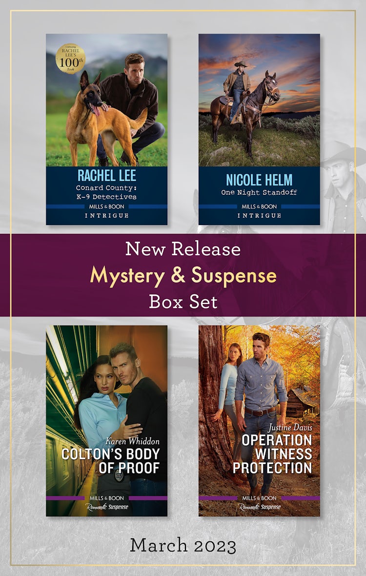 Cover image for Mystery & Suspense New Release Box Set Mar 2023/Conard County K-9 Detectives/One Night Standoff/Colton's Body of Proof/Operation Witness Protection, isbn: 9781867285854