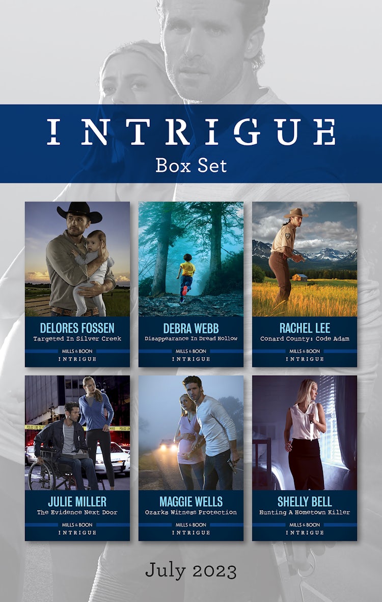 Cover image for Intrigue Box Set July 2023/Targeted in Silver Creek/Disappearance in Dread Hollow/Conard County: Code Adam/The Evidence Next Door/Ozarks Witness Protection/Hunting a Hometown Killer, isbn: 9781867288046