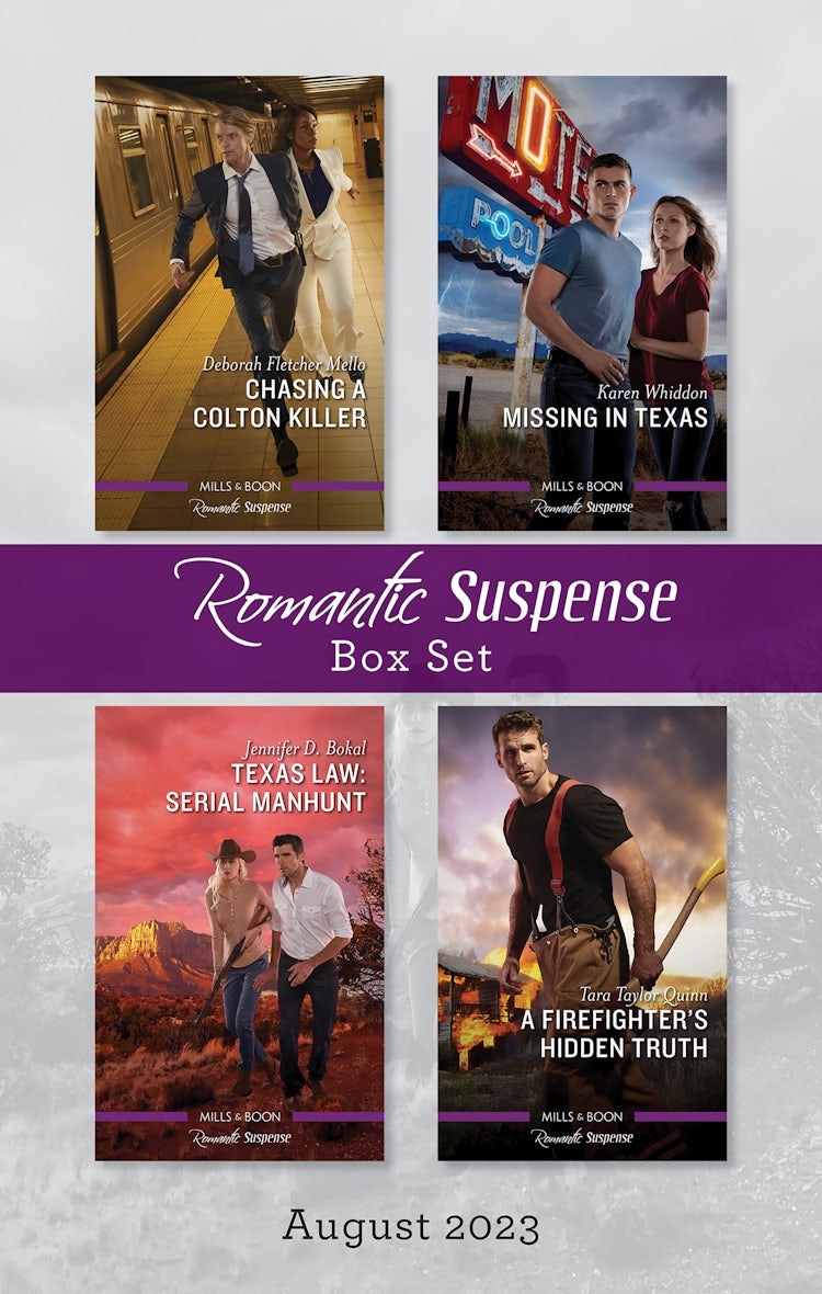 Cover image for Suspense Box Set August 2023/Chasing a Colton Killer/Missing in Texas/Texas Law: Serial Manhunt/A Firefighter's Hidden Truth, isbn: 9781867288343